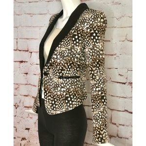 BCBGMaxAzria BOWIE Feather XXS Camel Combo Leopard print Tuxedo Blazer Jacket